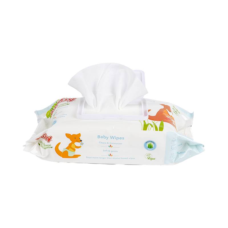 All Natural ingredients baby wet wipes 80pcs household baby powder flowpack with lid gmpc ndc msds iso9001 17*20cm