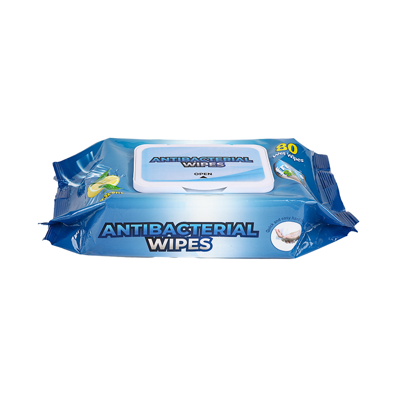 Customized logo free sample anti-bacterial cleaning wet wipes 80pcs with top lid fresh lemon scent kills bacteria 99.9%